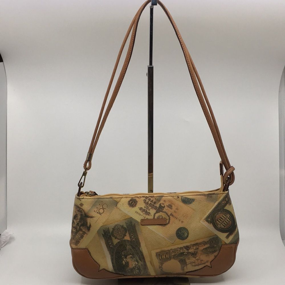 Roccobarocco Italian Coated Canvas Y2K bag with currency print
